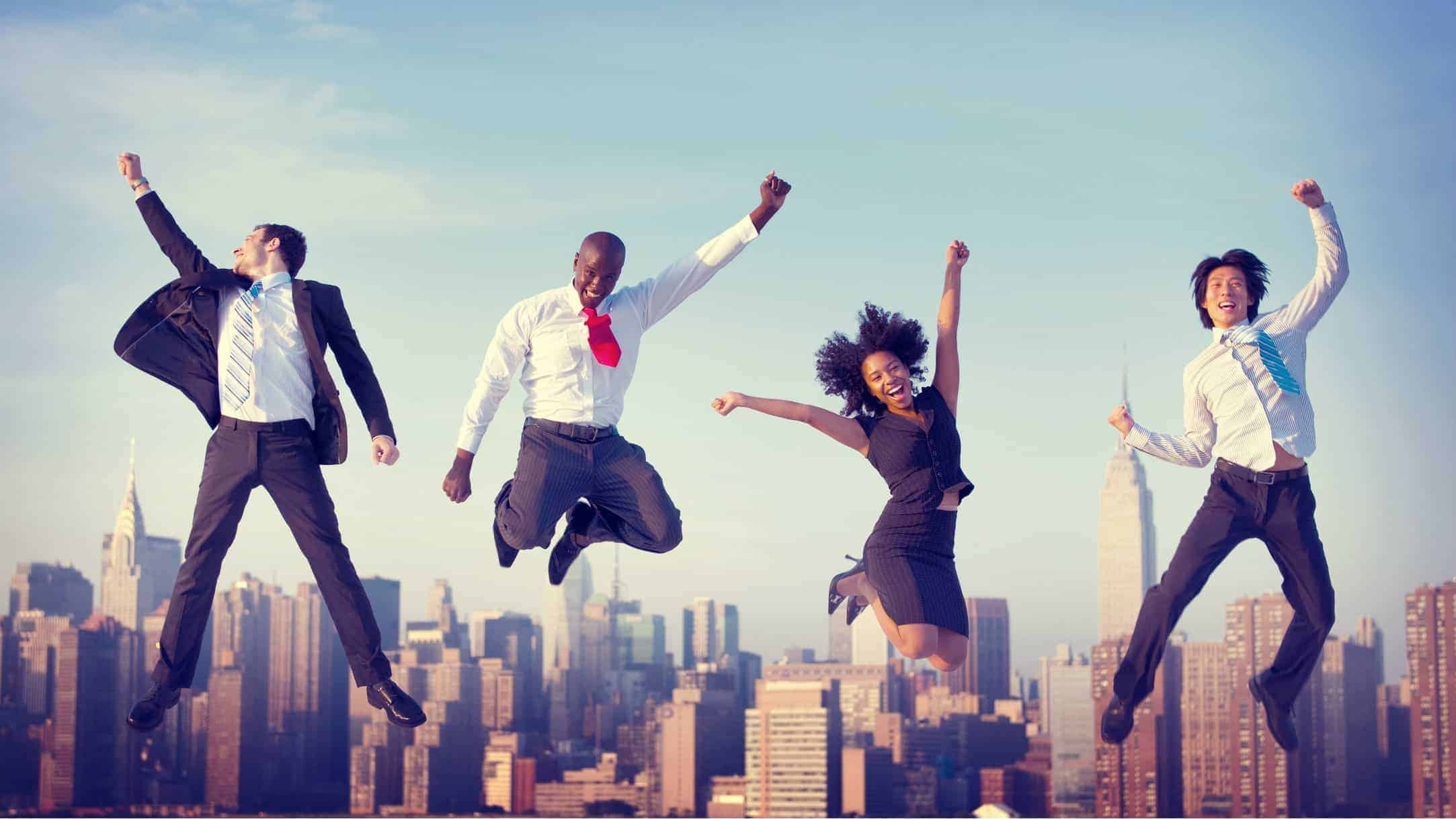 Rising ASX share price represented by investors jumping high in the air