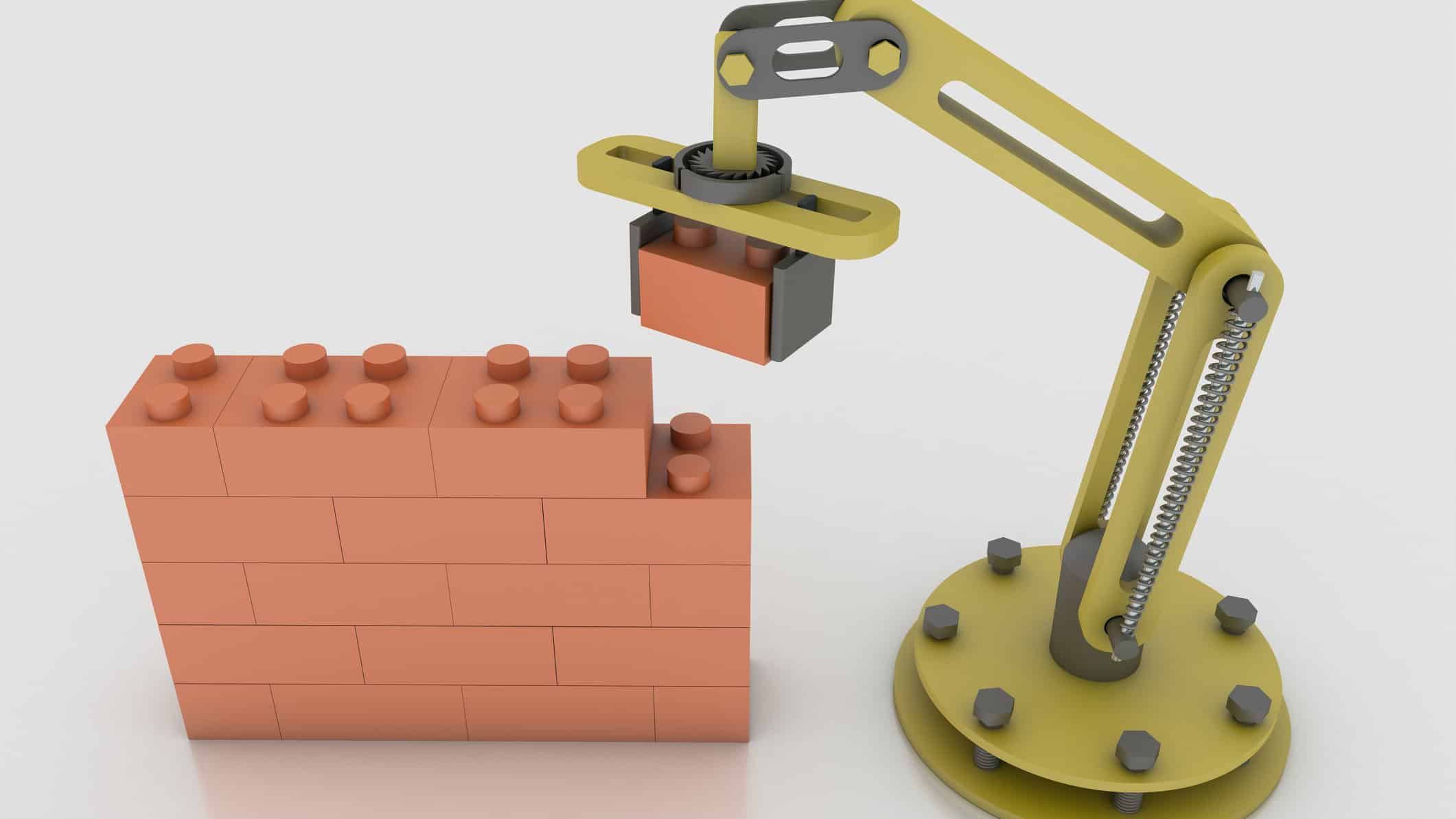 Robotic arm builds a brick wall