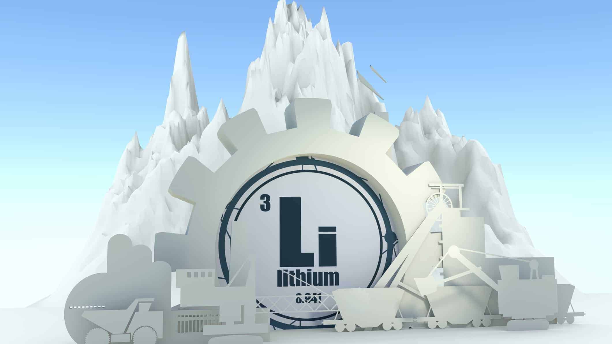 Cut outs of cogs and machinery with chemical symbol for lithium