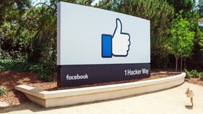Billboard with Facebook like symbol outside Facebook HQ