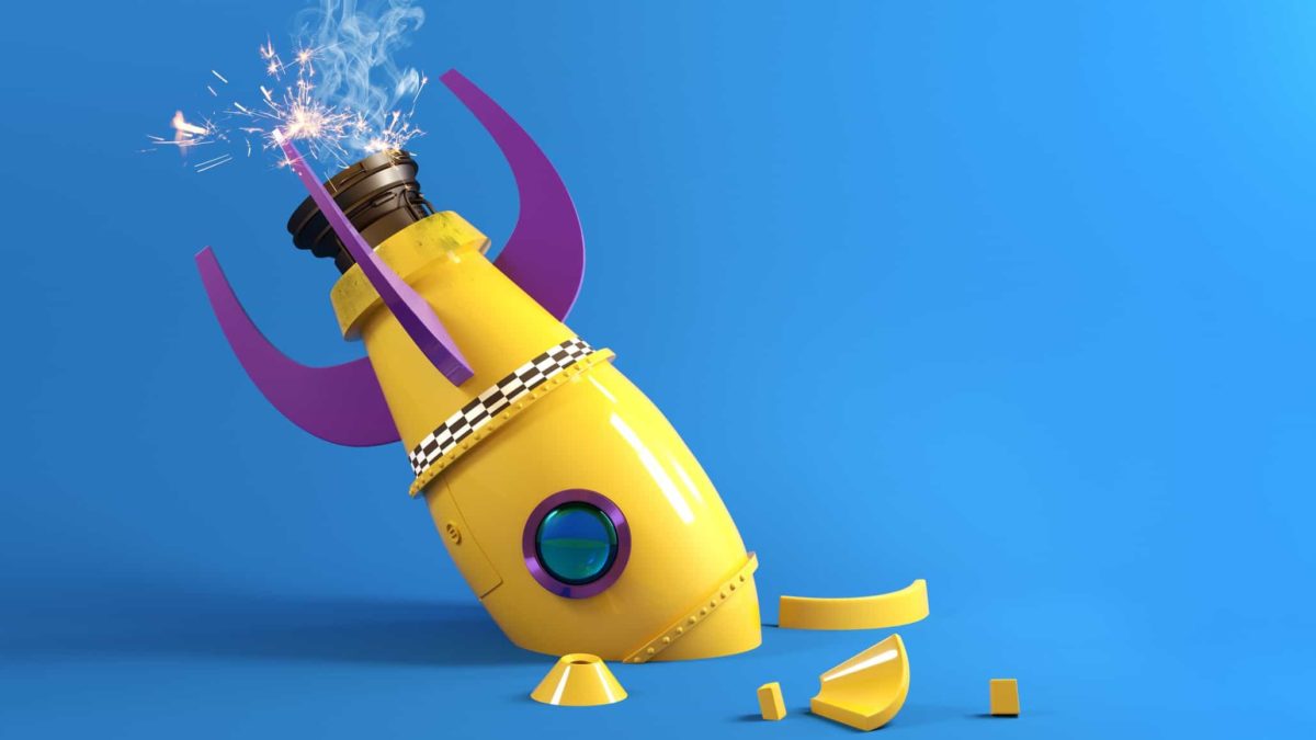 falling asx share price represented by toy rocket crashed into ground