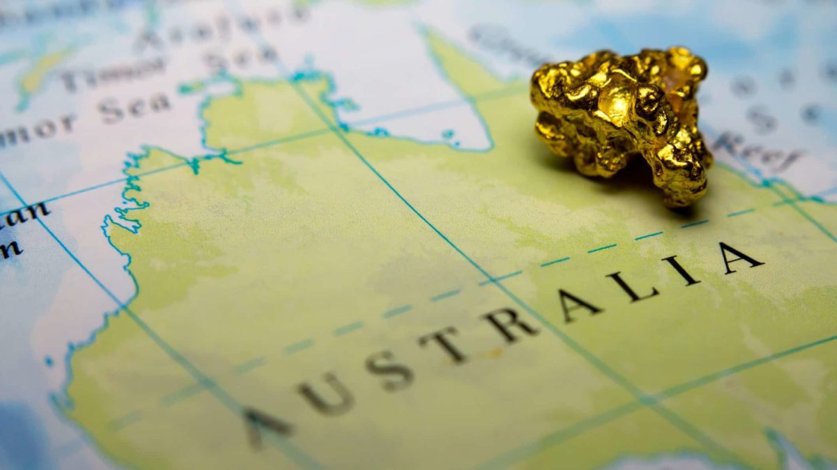 Gold nugget on map of Australia