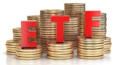 ETF spelled out on stack of coins, growth ETF