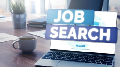 Seek share price represented by the words job search on computer screen