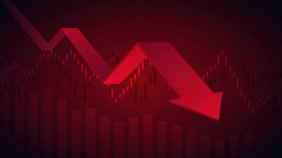 red arrow pointing down, falling share price