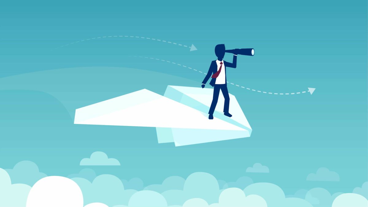 asx share price making all time highs represented by cartoon man flying high on a paper plane