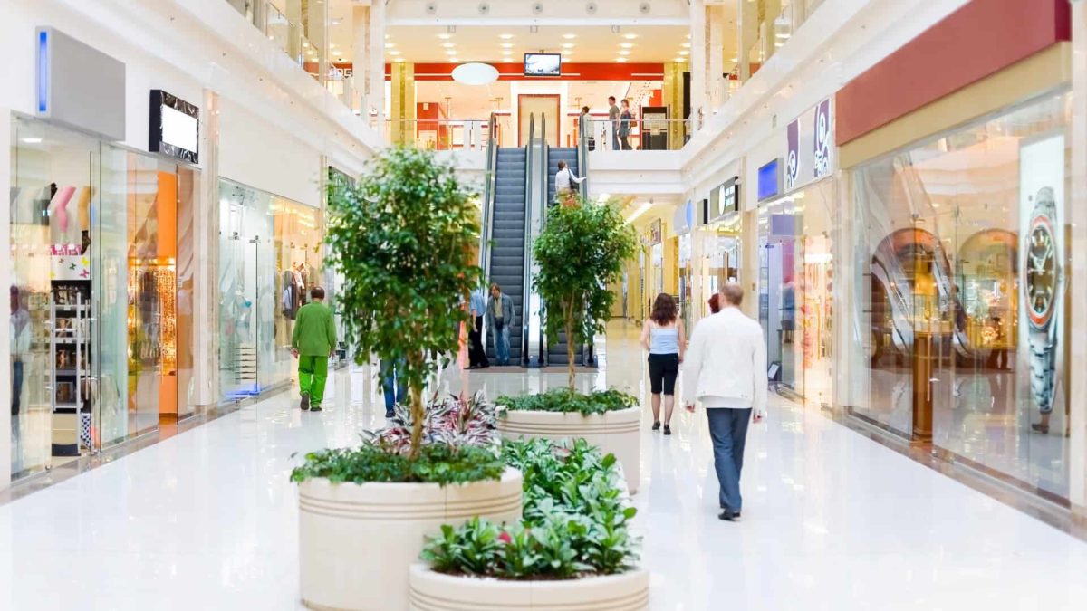 people walking through a shopping centre
