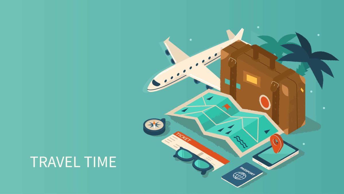 assortment of items needed for travel, flight centre share price