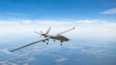 drone flying against backdrop of blue sky representing drone asx share price