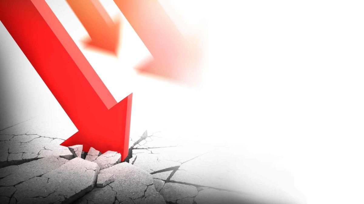 red arrows pointing down and crashing through floor