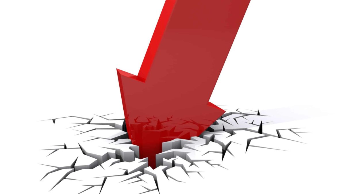 red arrow pointing down and smashing through ground