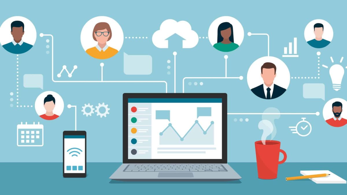 illustration of laptop computer with icons of personnel surrounding it representing livehire share price