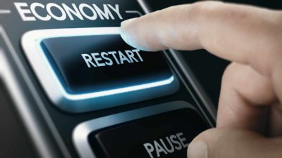 asx shares and the economy represented by finger pressing restart on a device titled economy