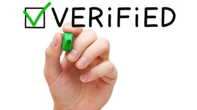 hand holding a market and ticking box next to the word 'verified' representing cv check share price