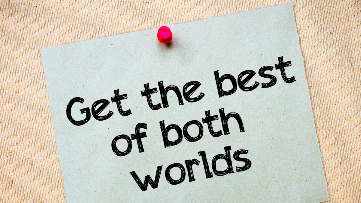 note pinned to board stating 'get the best of both worlds' representing growth and income shares