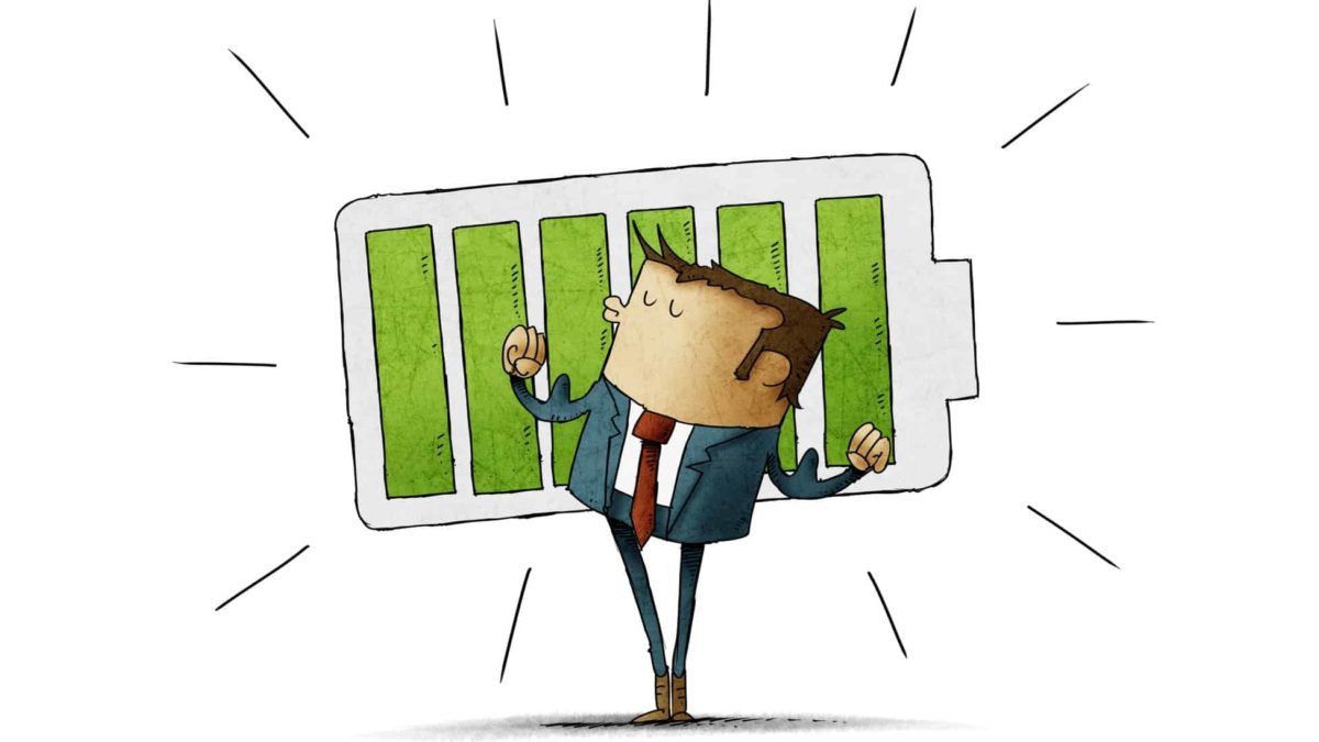 asx share price growth represented by cartoon man flexing biceps in front of charged battery