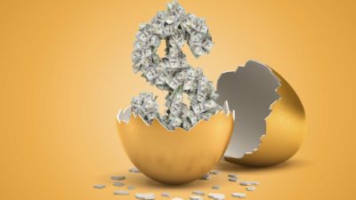 new tech shares represented by US dollars hatching out of golden egg