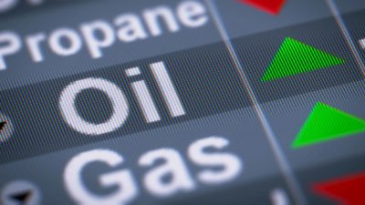 stock chart depicting oil and gas with up arrows representing oil search share price