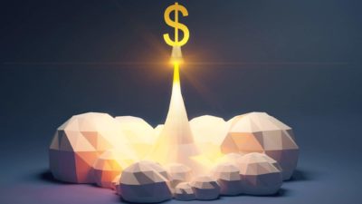 asx share price increase represented by golden dollar sign rocketing out from white domes of lithium