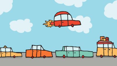 flying asx share price represented by cartoon car rocketing above all other cars on the road