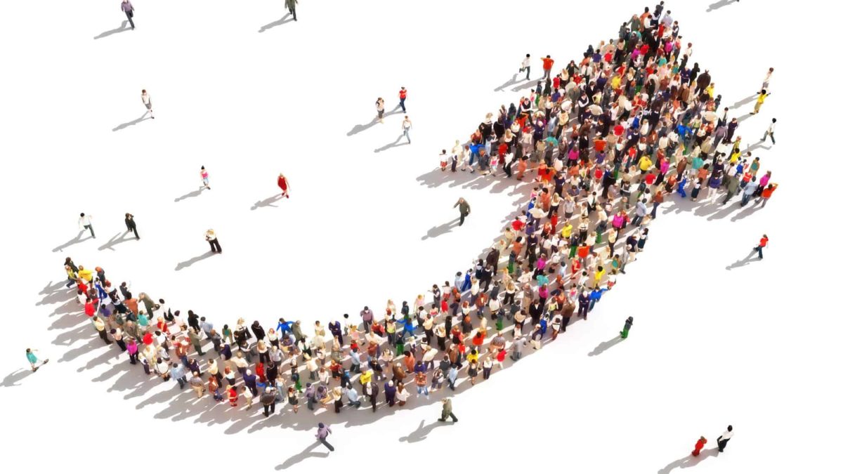 rising asx 200 represented by people gathered in arrow shape