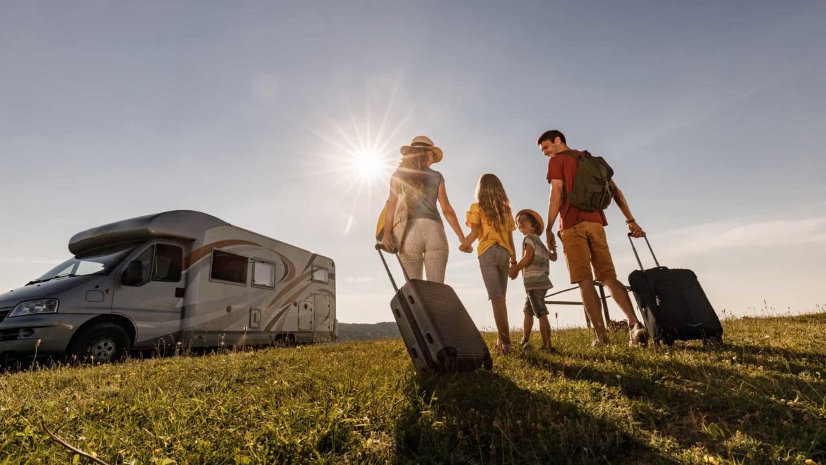 family of four on campervan holiday