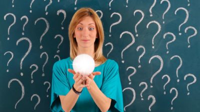 asx share price on watch represented by woman surrounded by question marks when to take profit