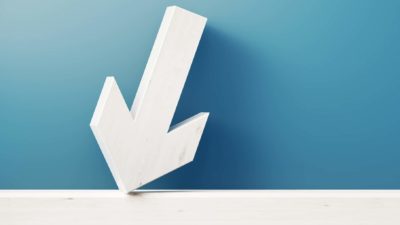 white arrow pointing down