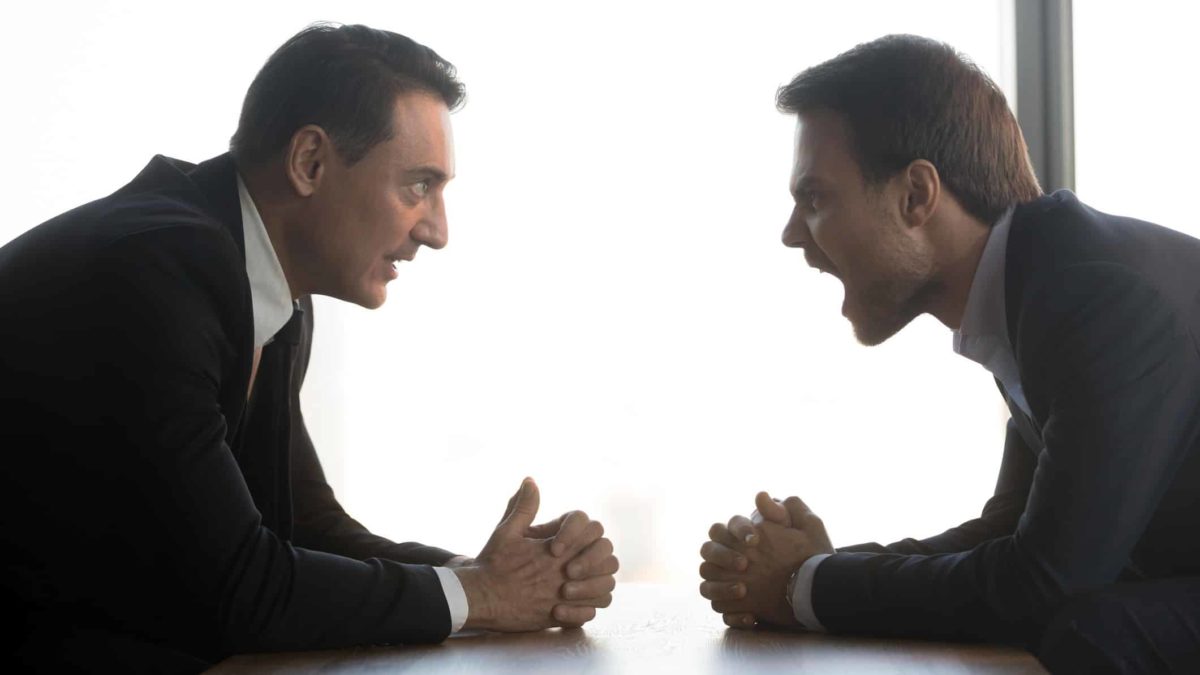 retail investor fighting with hedge fund short seller across table