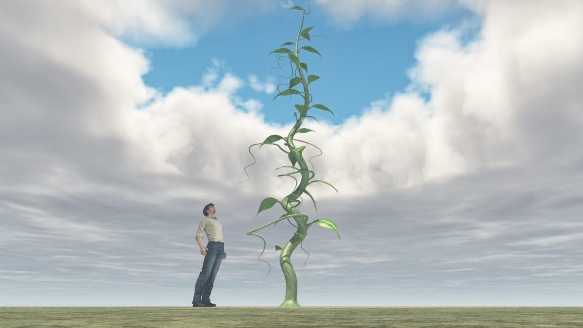 Growth of ASX share price represented by tiny beans stalk shooting up into the sky