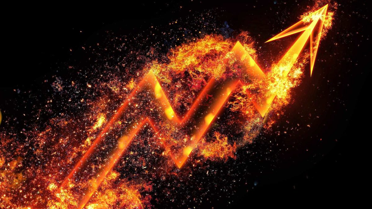 A graph ablaze with fire going up, indicating a fired up and surged share price