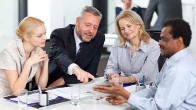 Business meeting to discuss buy now pay later platform