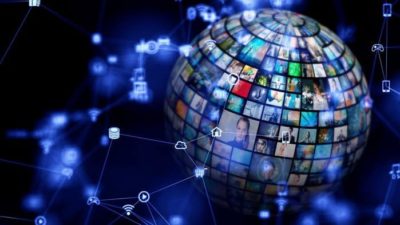 Globe covered in TV screens