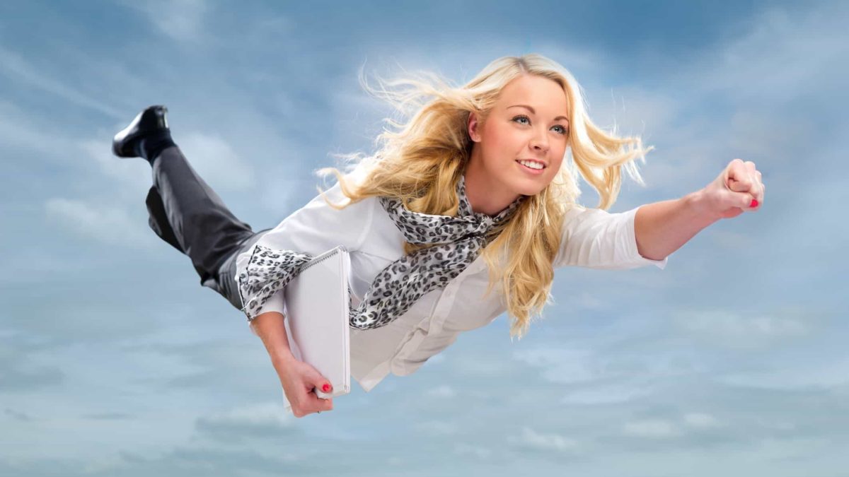 rising asx share price represented by woman flying through the air
