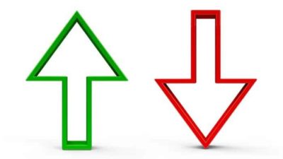 green arrow pointing up and red arrow pointing down in white background