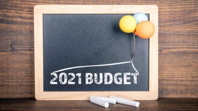 ASX shares Victorian state 2021 Budget written on chalkboard with colourful balloons