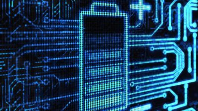 Galan share price Bright neon blue and black graphic of a battery cell