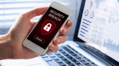 falling telco asx share price represented by mobile phone displaying security breach