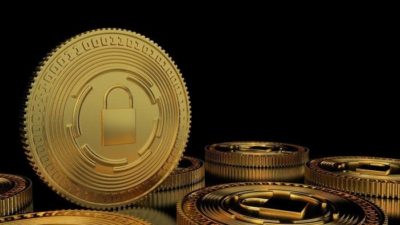 gold coins with a lock sign