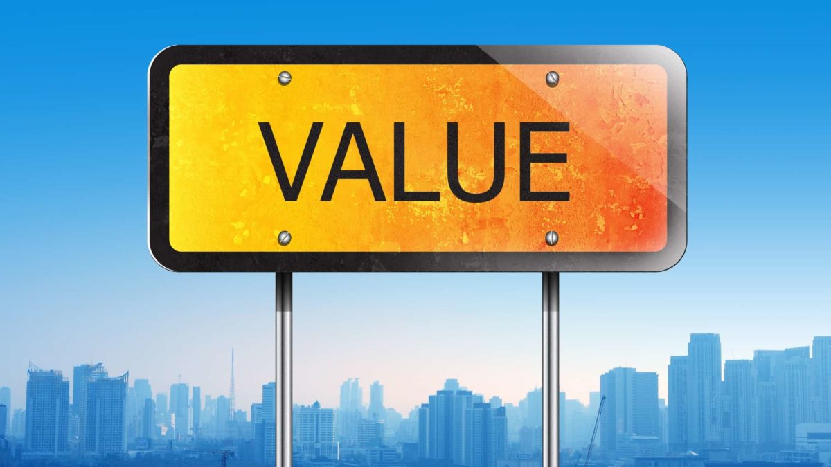 ASX 200 mining shares value buy An orange sign with the word value against a blue cityscape, representing ASX value shares