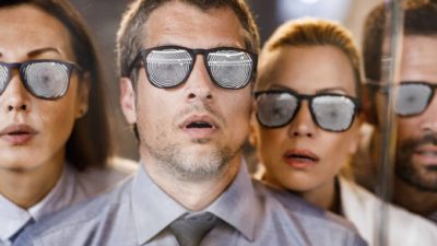 people looking through comical glasses, what to look for, reporting season, person thinking, person interested