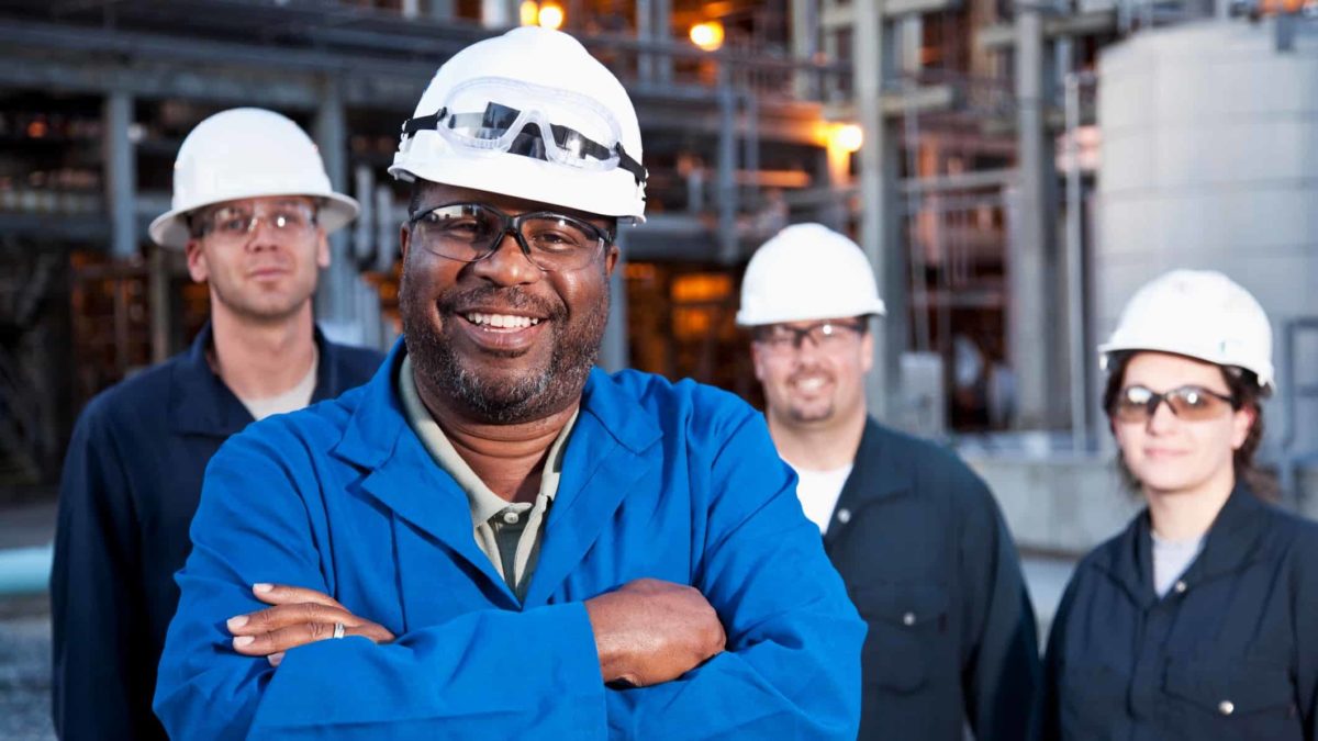 happy engineer, construction worker, mining employees, share price up, rise, increase