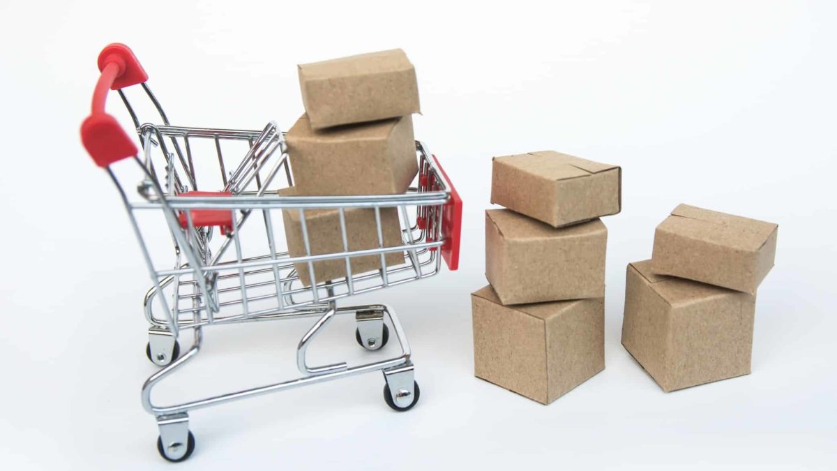 A supermarket trolley filled with boxes