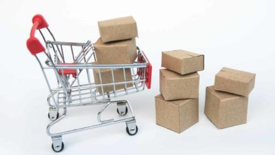 A supermarket trolley filled with boxes