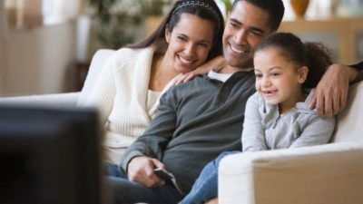 Family enjoying watching Netflix.