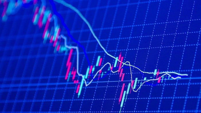 Graph showing a fall in share price.