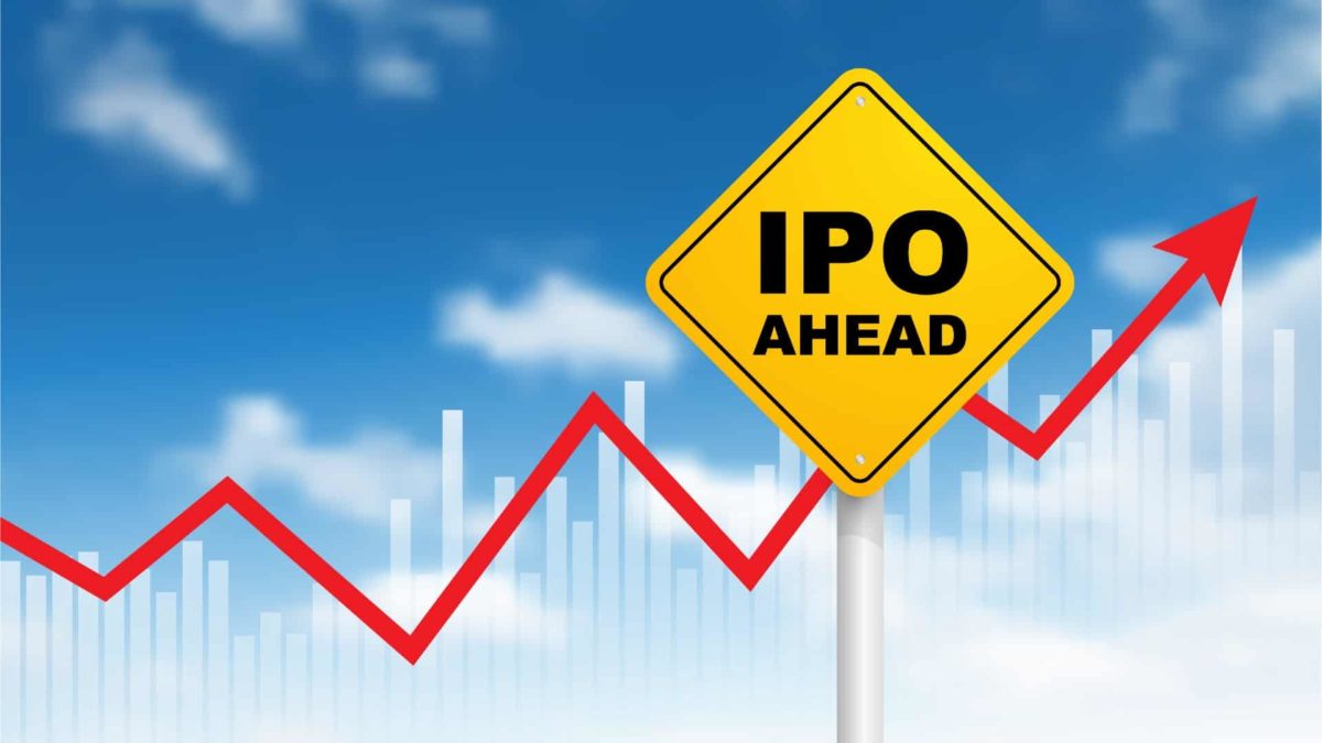 An arrow going upwards with a road sign saying 'IPO ahead'.