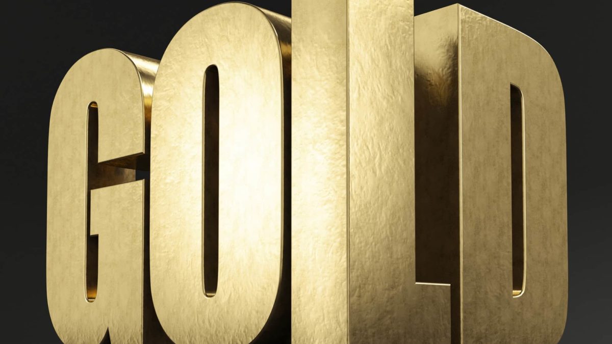 Gold spelt out in gold block letters.