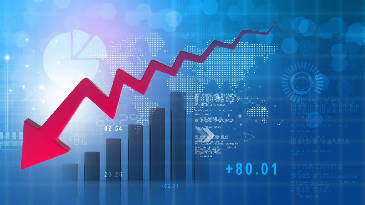 Red arrow going down symbolising a falling share price.