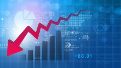 Red arrow going down symbolising a falling share price.
